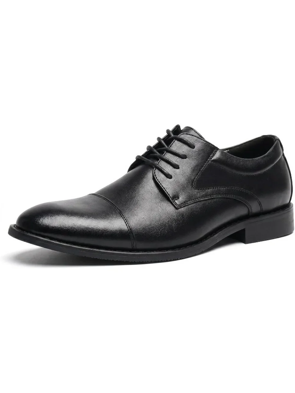Men's Black Polished Leather Rounded Toe Formal Business Derby Oxfords Shoes